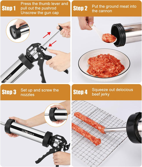 5rd 2.5 LB 6 Nozzles, 2 1 Gen Jerky Gun Kits, Jerky Maker Gun, Meatball Maker, Stainless Steel Sausage Stuffer Jerky