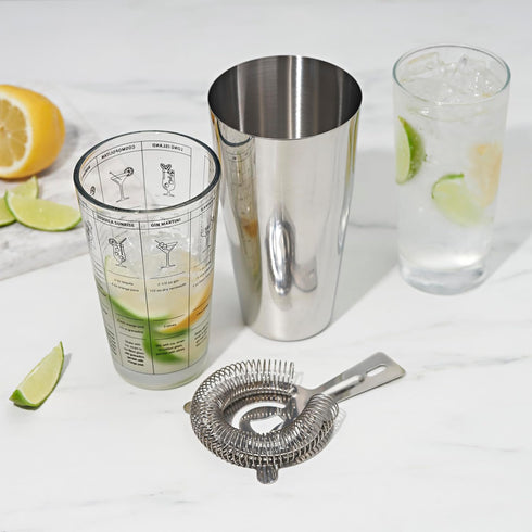 3-Piece Set 7 True Barware for Mixed Drinks and Cold Brew Cocktails, Includes Cocktail Shaker Tin, Cocktail Mixing