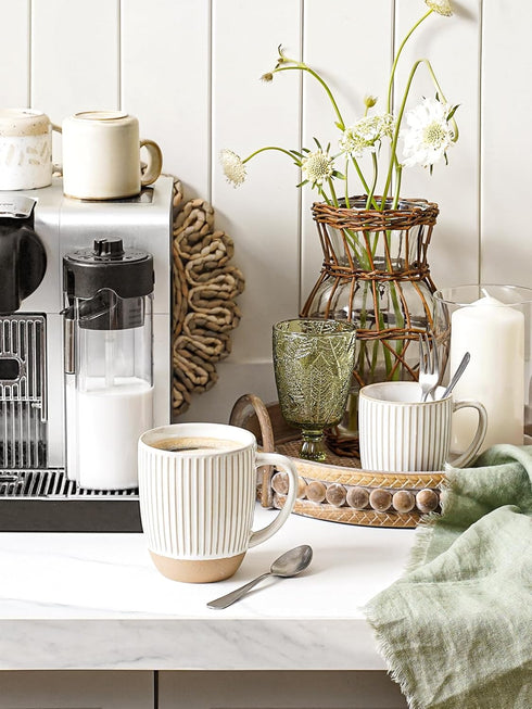 16 oz,Ceramic Set, 3.8 inch, Set 6, LE TAUCI Coffee Mugs Mug Embossment Cups for Latte, Hot Tea, Cappuccino, Mocha