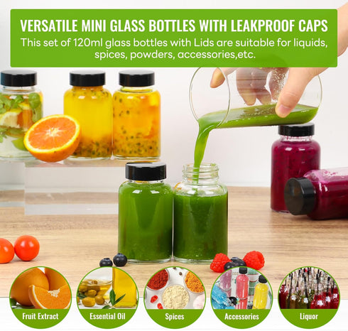 4oz 16Pack- 4 oz Shot(4 oz, Set 16) Ginger Shots Bottles Portable Leakproof Glass Jars with Lids- Glass Juice Shot