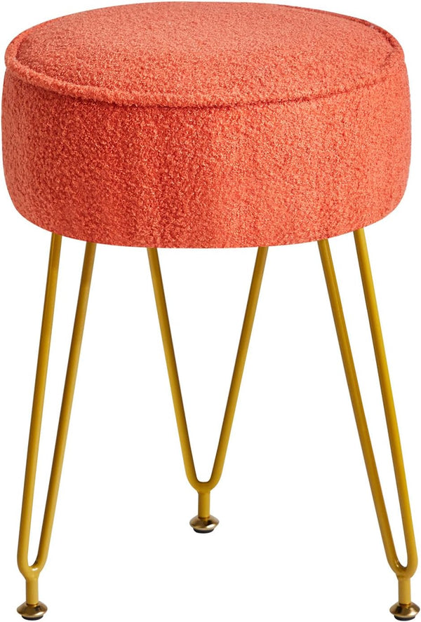 IBUYKE Teddy Velvet Round Footrest Stool Ottoman, Makeup Vanity Stool Side Table,