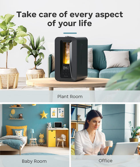 6L 50H BREEZOME Humidifiers for Bedroom, Cool Mist Top Fill Humidifier with Aroma Diffuser, Humidistat, Night Light