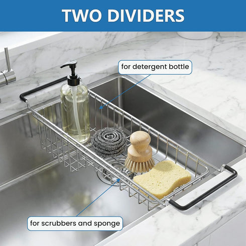 13.8" 20.8", TreeLen Over The Kitchen Sink Caddy Sponge Holder Organizer Drying Rack Expandable for Sponge Brush Soap