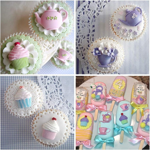Teapot Cup Cupcake Shape Silicone Mold for Afternoon Tea, Sugar Chocolate Candy Fondant Cake Decoration Tool