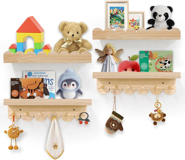 Varbonia Floating Nursery Book Shelves for Wall, 16'' Wood Book Shelf for Baby