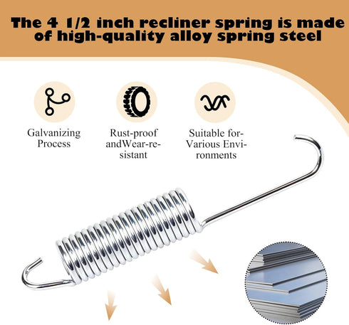 LCMLA 4-1/2 inch 2 Long Neck Hook Recliner Springs - Galvanized Tension Replacement Parts for Sofa Chair, RV Furniture