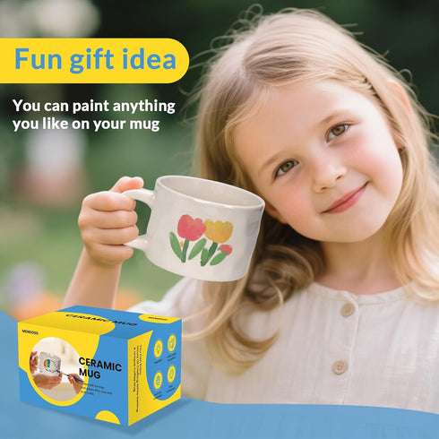 MENGDIDI 2PCS Set, Paint Your Own Mug Kit, Custom Ceramic Mug Painting Blank White Coffee Mugs with Paints and Brushes