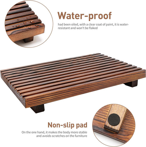 Renawe Farmhouse Wooden Bathroom Counter Tray, Decorative Pedestal Stand for Kitchen Countertop and Sink Accessories