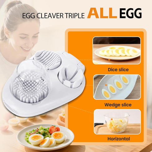 Solaceura 3-In-1egg Slicer For Hard Boiled Eggs,Stainless Heavy Duty Steel Egg Slicer Kitchen Gadget, Fit
