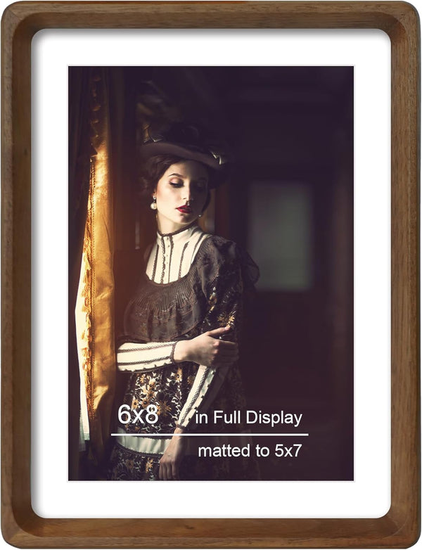 6x8 Picture Frame Natural Walnut Wood with Mat for 5x7, Original Natural