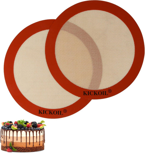 Round Silicone Baking Mats Set of 2, Non-Stick Reusable Heat Resistant Baking Sheets for 9 Inch Cake Pan, Pizza Pan