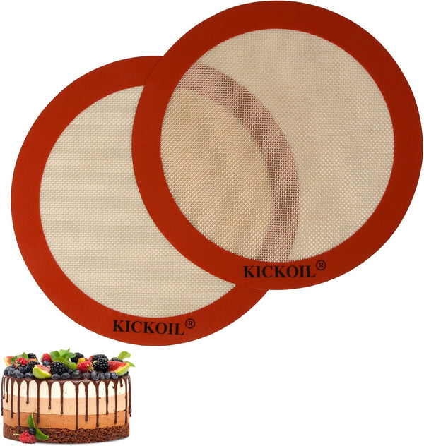 Round Silicone Baking Mats Set of 2, Non-Stick Reusable Heat Resistant Baking Sheets for 9 Inch Cake Pan, Pizza Pan