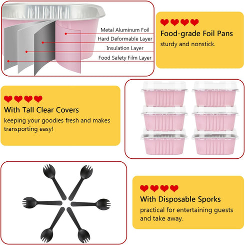 LNYZQUS 10oz Mini Cake Pans with Lids, 40 Pack Aluminum Foil Square Brownie Baking Cups, Disposable Jumbo Muffin Tin