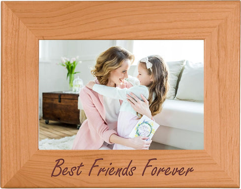 CustomGiftsNow Best Friends Forever Engraved Natural Alder Wood Picture Frame, Tabletop/Hanging, 4x6-inch Horizontal