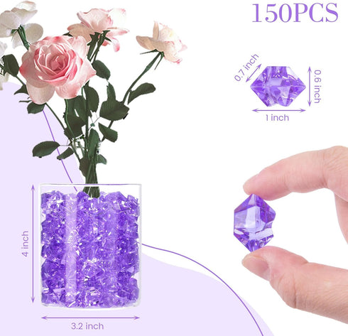 DomeStar Purple Fake Ice Rocks, 150PCS Acrylic Gems Crystals, Plastic Diamonds Centerpiece for Wedding Party