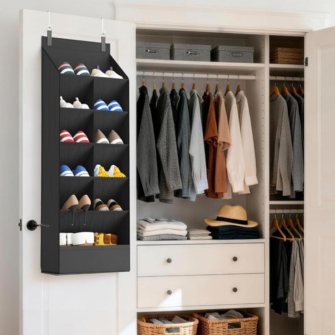 6 11 Closet, 12 Lifewit Tier Over the Door Shoe Organizer with Large Deep Pockets, Fabric Hanging Shoes Shelf for Dorm