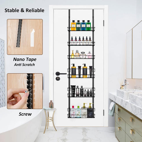 6 6 Churboro Over the Door Pantry Organizer Rack with Adjustable Baskets, Tiers Dual-use Spice Rack- Hanging or Wall