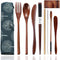 Bamboo Utensils for Eating - Reusable Wooden Travel Flatware Set, 9 Pcs with Case