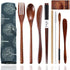 Bamboo Utensils for Eating - Reusable Wooden Travel Flatware Set, 9 Pcs with Case