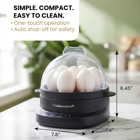 7-Egg Elite Gourmet Electric Egg Cooker with Voice Alerts Soft, Medium & Hard-Boiled Eggs Made Perfectly Fast