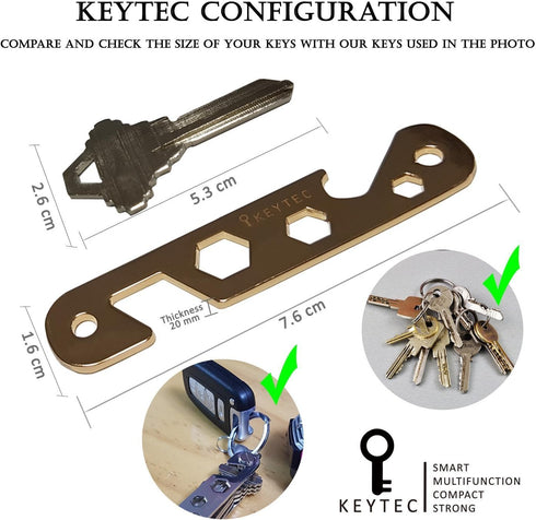 Compact Key Organizer (12-16 Keys), Premium Key Holder with Built-in Tools, Gold Frame