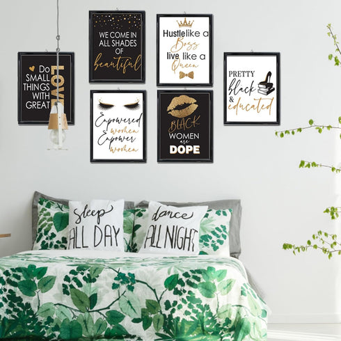 8 x 10 Inch Inspirational Wall D cor, Black Girls Bedroom Makeup Lash Lips Poster, Motivational Design Unframed