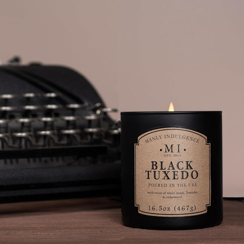 Manly Indulgence Black Tuxedo Jar Candle, 16.5 oz, White Musk, Lavender, Cedarwood, Up to 60 Hour Burn