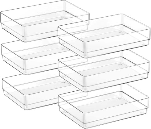 SMARTAKE 6 PCS Clear Plastic Drawer Organizers Set, Non-Slip Large Size Trays for Makeup, Office, Kitchen