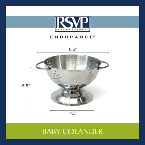 RSVP International Mini Colander Strainer, Endurance Kitchen Collection, Pierced Stainless Steel
