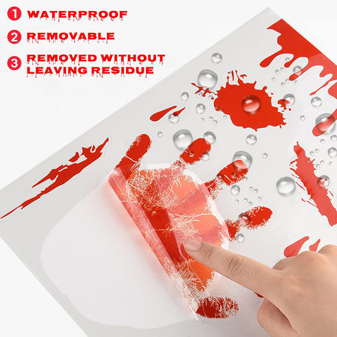 KUUQA 4 Pcs Bloody Handprint Clings - Horror PVC Stickers Decals for Halloween Decorations