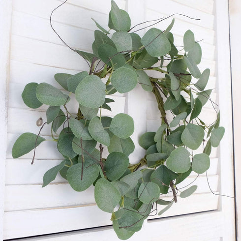 idyllic Eucalyptus Leaves Wreath, Metal Polyester Green Wreath 14 Inches for Front Door Decor
