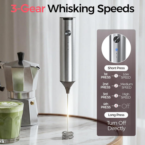 YARRAMATE Rechargeable Milk Frother with Stand, Coffee Frother Stirrer Wand, Handheld Drink Mixer with Stainless Steel