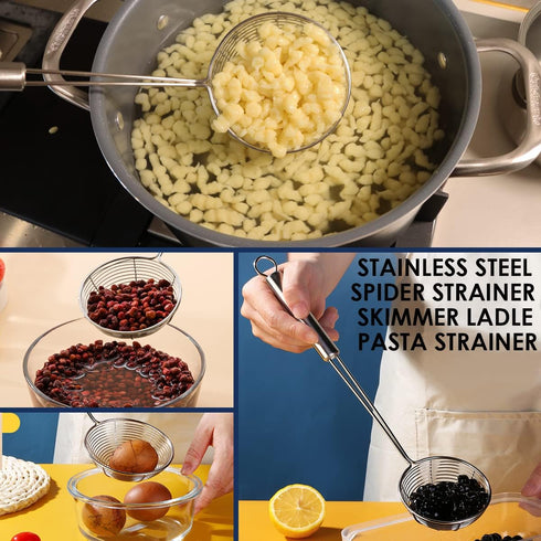 Skimmer Set Premium Grade Stainless Steel Spaetzle Maker with Comfort Grip Handle, Stainless Steel Spider Strainer