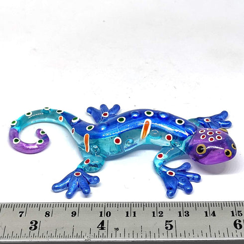 ZOOCRAFT Glass Gecko Figurine, Blue Miniature Hand Blown Lampwork Animal Statue Decor