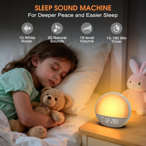 30 Dimmable Sunrise Alarm Clock, White Noise Sound Machine with Soothing Sounds, Night Light, Natural Sunlight Lamp