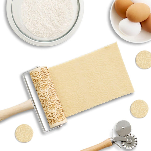 Mrs. Anderson’s Baking Mini Embossing Rolling Pin, Floral Scroll Design, Poplar Wood & Chrome-Plated Iron
