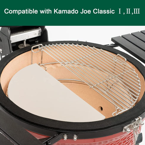 2-Pack,White Half-Moon Ceramic Heat Deflector Plates for Kamado Joe Classic I, II, III,Big Green Egg BBQ Accessories