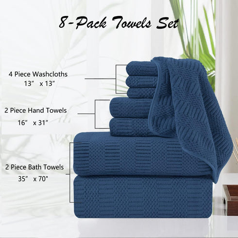 8 Set-2 Sheets,2 Towels,4 600GSM Oliven Pcs Navy Oversized Bath Sheet Large Bath Towel Hand Washcloths Soft Highly