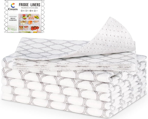 Cooyes Non Slip Refrigerator Liners, 2 in 1 Absorbent Fridge Liners and Fresh Mats, Machine Washable, 6 Pack, 12" × 24"