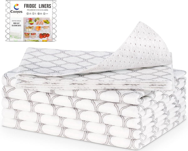 Cooyes Non Slip Refrigerator Liners, 2 in 1 Absorbent Fridge Liners and Fresh Mats, Machine Washable, 6 Pack, 12" × 24"