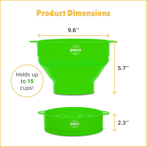 The POPCO Silicone Popcorn Popper, Collapsible Microwave Maker, Large 15 Cup Capacity, Green