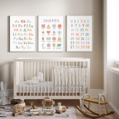 Pennclys 16x24 Inch Set 3 Kids Playroom Wall Art Decor Nursery ABC Alphabet Poster Play Room Canvas Wall Decor Toddler
