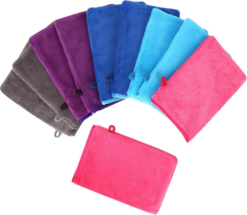 PHOGARY 10 Cloth,68inch, 5 PCS Microfiber Body Wash Mitts, Flannel Soft Face Mitten, Bath Spa Cloth, Reusable Makeup