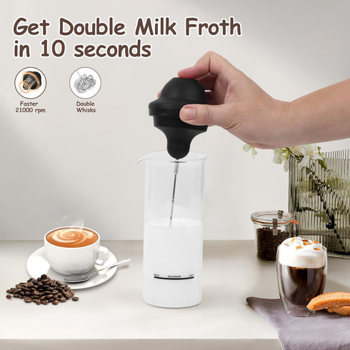 SHANGSKY Milk Frother Handheld with Stand, Battery Operated Coffee Frother for Cappuccino, Latte, Hot Chocolate, 17 oz