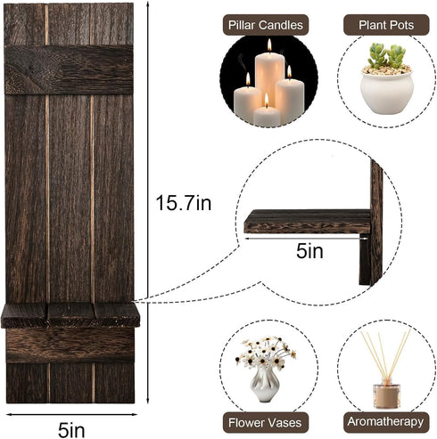 Treory Set 2: Set 15.7"x5" Candle Sconces of Farmhouse Wall Candle Holder, Black Walnut Wood Wall Sconces