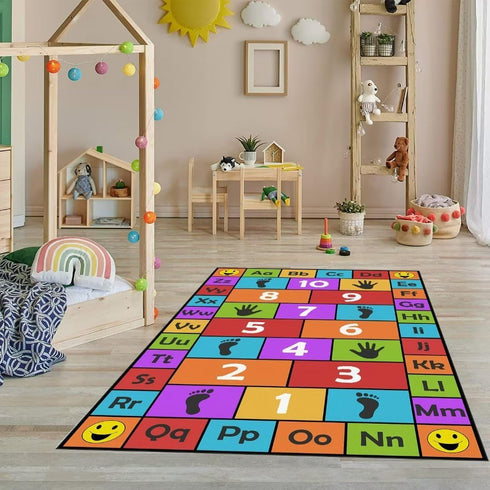 VICIKOIA 31x47 Kid Hopscotch Play Rug, ABC Alphabet Number Educational Carpet, Playroom Classroom Mat Non-Slip Washable