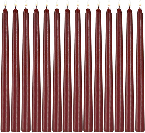 14 Pack Dark Red Taper Candles, 12 Inch Tall 3/4 Inch Thick, Burn 10 Hours (Burgundy)