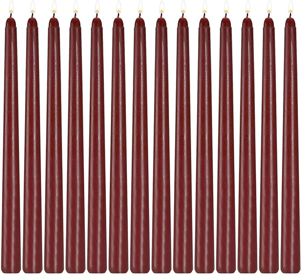 14 Pack Dark Red Taper Candles, 12 Inch Tall 3/4 Inch Thick, Burn 10 Hours (Burgundy)