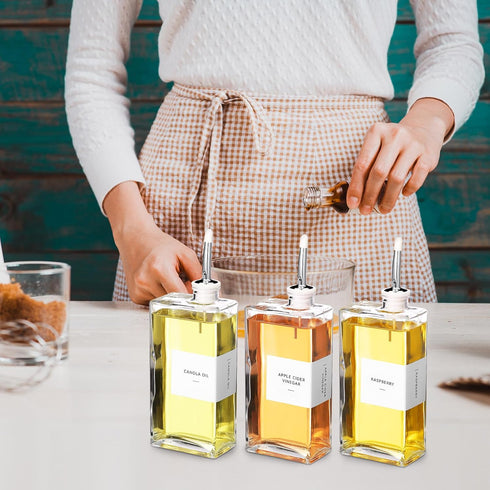 Reallnaive 3 Sets Nozzles 500ml Set Olive Oil Dispenser Bottles for Kitchen with Funnel Labels Cooking Oil Dispenser