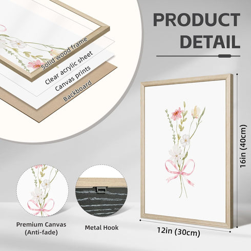 Pouydmi 12x16 Inch 3Pcs Girl Flower Bow Wall Art Coquette Pink Floral Canvas Wall Decor Nursery Wildflower Poster